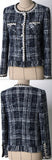 Braided-Trim Fringed Tweed Jacket
