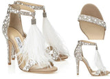 White Suede and Hot Fix Crystal Embellished Sandals - DESIGNER INSPIRED FASHIONS