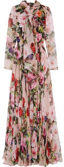 Long Floral Print Embellished Dress - DESIGNER INSPIRED FASHIONS