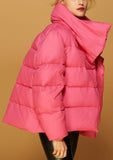 Large Collar Paneled Puffer Down Jacket in Pink - DESIGNER INSPIRED FASHIONS