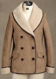 Double Breasted Faux-Suede Fleece Short Coat in Khaki - DESIGNER INSPIRED FASHIONS