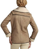 Double Breasted Faux-Suede Fleece Short Coat in Khaki - DESIGNER INSPIRED FASHIONS