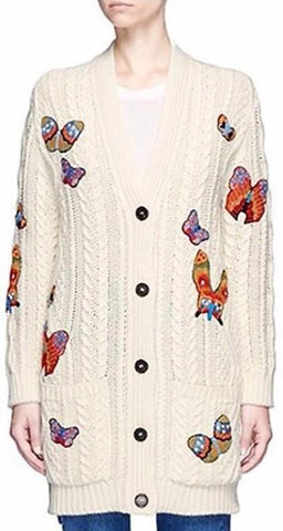 Butterfly Patches Cable Knit Cardigan - DESIGNER INSPIRED FASHIONS