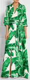 Banana Leaf Print Long Robe Dress - DESIGNER INSPIRED FASHIONS