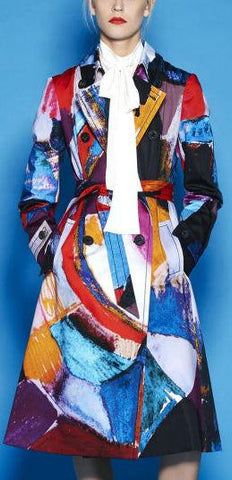 Abstract Print Trench Coat in Multicolor - DESIGNER INSPIRED FASHIONS