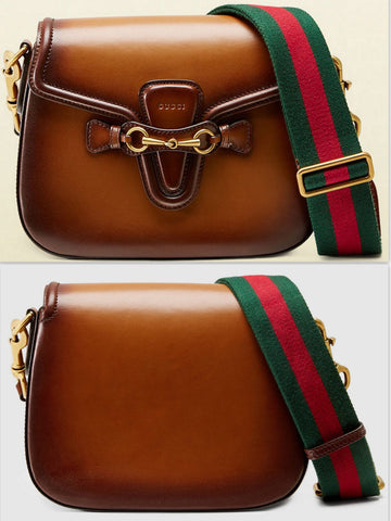 Lady Web Medium Leather Shoulder Bag - Brown - DESIGNER INSPIRED FASHIONS