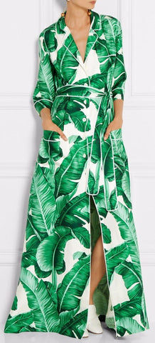 Banana Leaf Print Long Robe Dress - DESIGNER INSPIRED FASHIONS