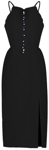 Silver Ball Button-Embellished Sleeveless Midi Dress, Black or White