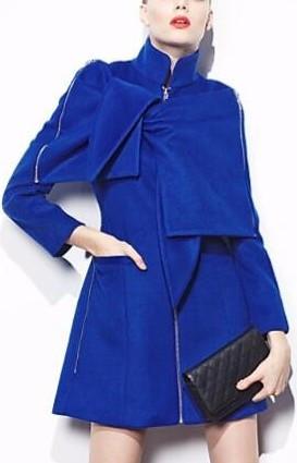 Changeable Bow/Cape Zip Embellished Wool Coat in Blue or Red - DESIGNER INSPIRED FASHIONS