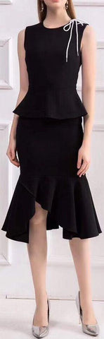 Asymmetric Peplum Dress - Black or Red