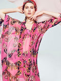 Butterfly Print Chiffon Kaftan Dress