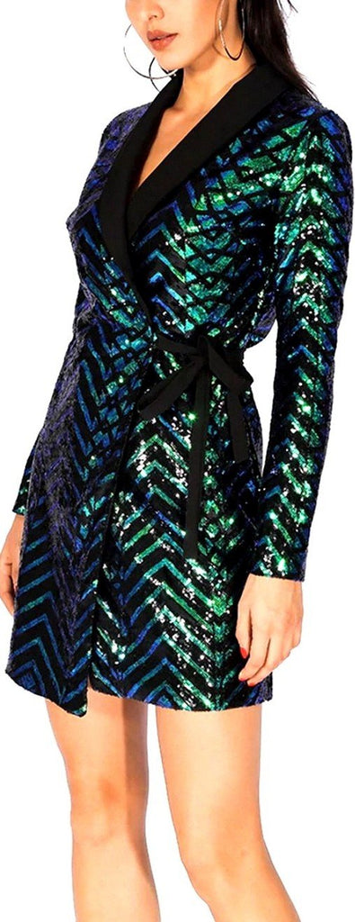 Sequin-Embellished Wrap Dress