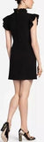 Black Jewel-button Ruffle-Trim Mini Dress