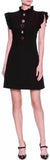 Black Jewel-button Ruffle-Trim Mini Dress
