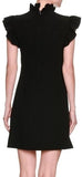 Black Jewel-button Ruffle-Trim Mini Dress