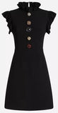 Black Jewel-button Ruffle-Trim Mini Dress