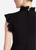 Black Jewel-button Ruffle-Trim Mini Dress