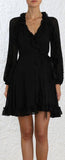 Cascade Wrap Dress, Black