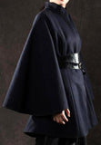 Belted Black Flared-Sleeve Cape Coat - DESIGNER INSPIRED FASHIONS