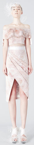 3D Off Shoulder Flowers Crop Top And Flowers Printed Skirt Set - DESIGNER INSPIRED FASHIONS