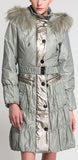 Metallic Paneled Fur Collar Puffer Coat