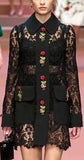 Black Lace Shirt Dress with Rose Brooch Elements - DESIGNER INSPIRED FASHIONS
