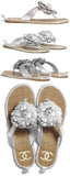 Silver Crumpled Goatskin Flower Thong Sandals