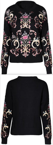 Floral-Embroidered Knit Sweater