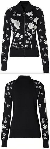 Floral-Embroidered Zip Jacket