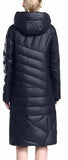 Belted Fur Pom Pom Puffer Down Coat in Dark Blue - DESIGNER INSPIRED FASHIONS