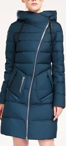 Asymmetric Zip Puffer Down Coat in Blue - DESIGNER INSPIRED FASHIONS
