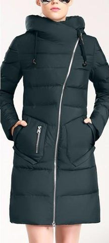 Asymmetric Zip Puffer Down Coat in Dark Green - DESIGNER INSPIRED FASHIONS