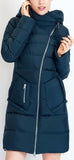 Asymmetric Zip Puffer Down Coat in Blue - DESIGNER INSPIRED FASHIONS