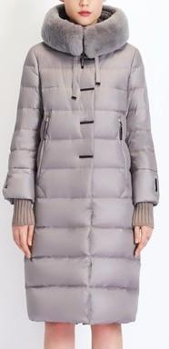 Long Puffer Coat with Rabbit Fur Hood in Grey - DESIGNER INSPIRED FASHIONS