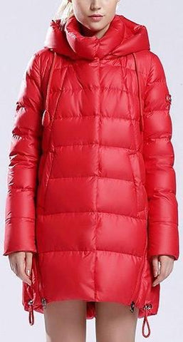 Hooded Short Thick Down Puffer Coat in Red - DESIGNER INSPIRED FASHIONS
