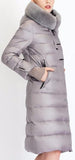 Long Puffer Coat with Rabbit Fur Hood in Grey - DESIGNER INSPIRED FASHIONS
