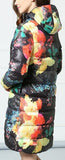 Multi Colored Floral Print Down Coat in Black - DESIGNER INSPIRED FASHIONS