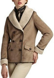 Double Breasted Faux-Suede Fleece Short Coat in Khaki - DESIGNER INSPIRED FASHIONS