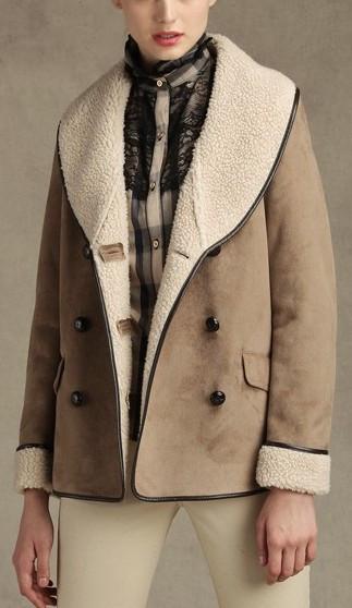 Double Breasted Faux-Suede Fleece Short Coat in Khaki - DESIGNER INSPIRED FASHIONS