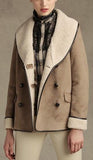 Double Breasted Faux-Suede Fleece Short Coat in Khaki - DESIGNER INSPIRED FASHIONS