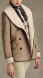 Double Breasted Faux-Suede Fleece Short Coat in Khaki - DESIGNER INSPIRED FASHIONS