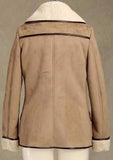 Double Breasted Faux-Suede Fleece Short Coat in Khaki - DESIGNER INSPIRED FASHIONS