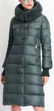 Long Puffer Coat with Rabbit Fur Hood in Green - DESIGNER INSPIRED FASHIONS