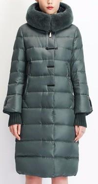 Long Puffer Coat with Rabbit Fur Hood in Green - DESIGNER INSPIRED FASHIONS
