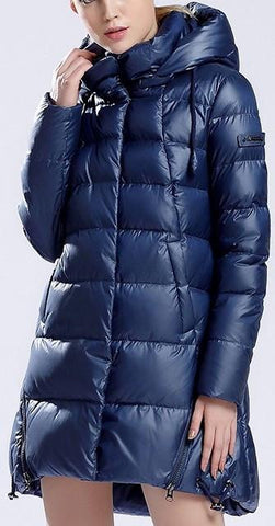 Hooded Short Thick Down Puffer Coat in Blue - DESIGNER INSPIRED FASHIONS