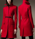 'Equestrian' Buckle Wool Coat in Red - DESIGNER INSPIRED FASHIONS