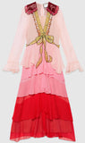Embroidered Sequined Layered Long Silk Dress - DESIGNER INSPIRED FASHIONS
