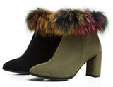 Fur-Trimmed Suede Booties - Black or Green