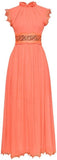 Ruffle Macrame Trim Chiffon Gown