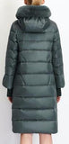Long Puffer Coat with Rabbit Fur Hood in Green - DESIGNER INSPIRED FASHIONS